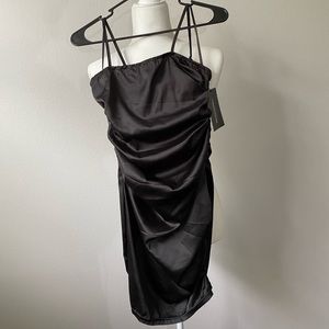Ruched Strappy Satin Bodycon Dress